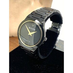 Bulova Womens Watch 98L314 Millennia Quartz Gold Black Dial Stainless Steel 32mm